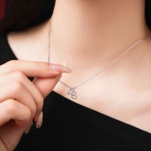 Dylam <b>Initial</b> Necklace Rhodium Plated 925 <b>Silver</b> 5A Zirconia Tiny Letters Monogram -B- <b>Pendant</b> Necklaces for Women - Product Image 3