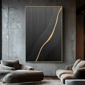 Gran decoración de Hotel hecha a mano Oro Negro texturizado Wabi Sabi minimalista arte de pared 3D pinturas murales en línea - Product Image 4