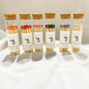 Wholesale high borosilicate tube Glass Jar Safety Matches Long Matches In Glass Jar with wooden cork Colorful Matches