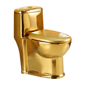 Inodoro de Lujo de Una Pieza con Diseño Moderno, Doble Descarga por Gravedad, Cerámica, Chapado en Oro, Montaje en Suelo, Sifón en P/S - Product Image 4