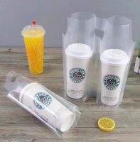 Plateau jetable en plastique de deux tasses pour le sac épaissi de rétrécissement de nourriture de thé de lait de café à emporter pour la gelée et d'autres liquides