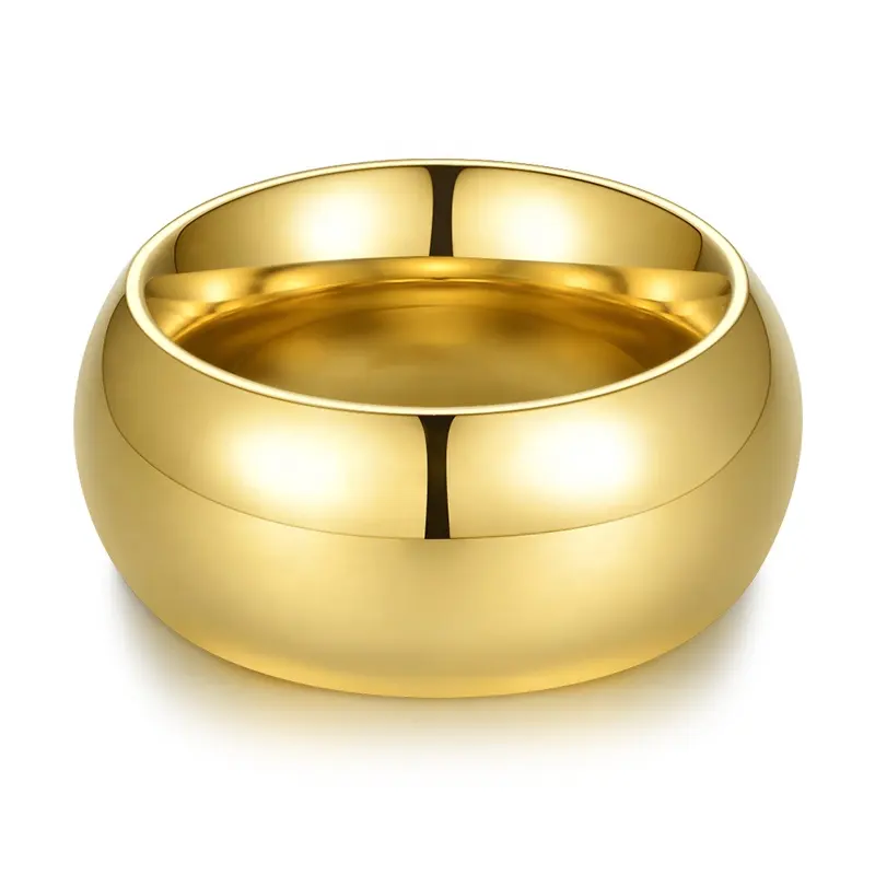 Anillo de acero inoxidable chapado en oro de 18K de alta calidad, accesorios anchos curvados, anillo libre de alergias, R204057