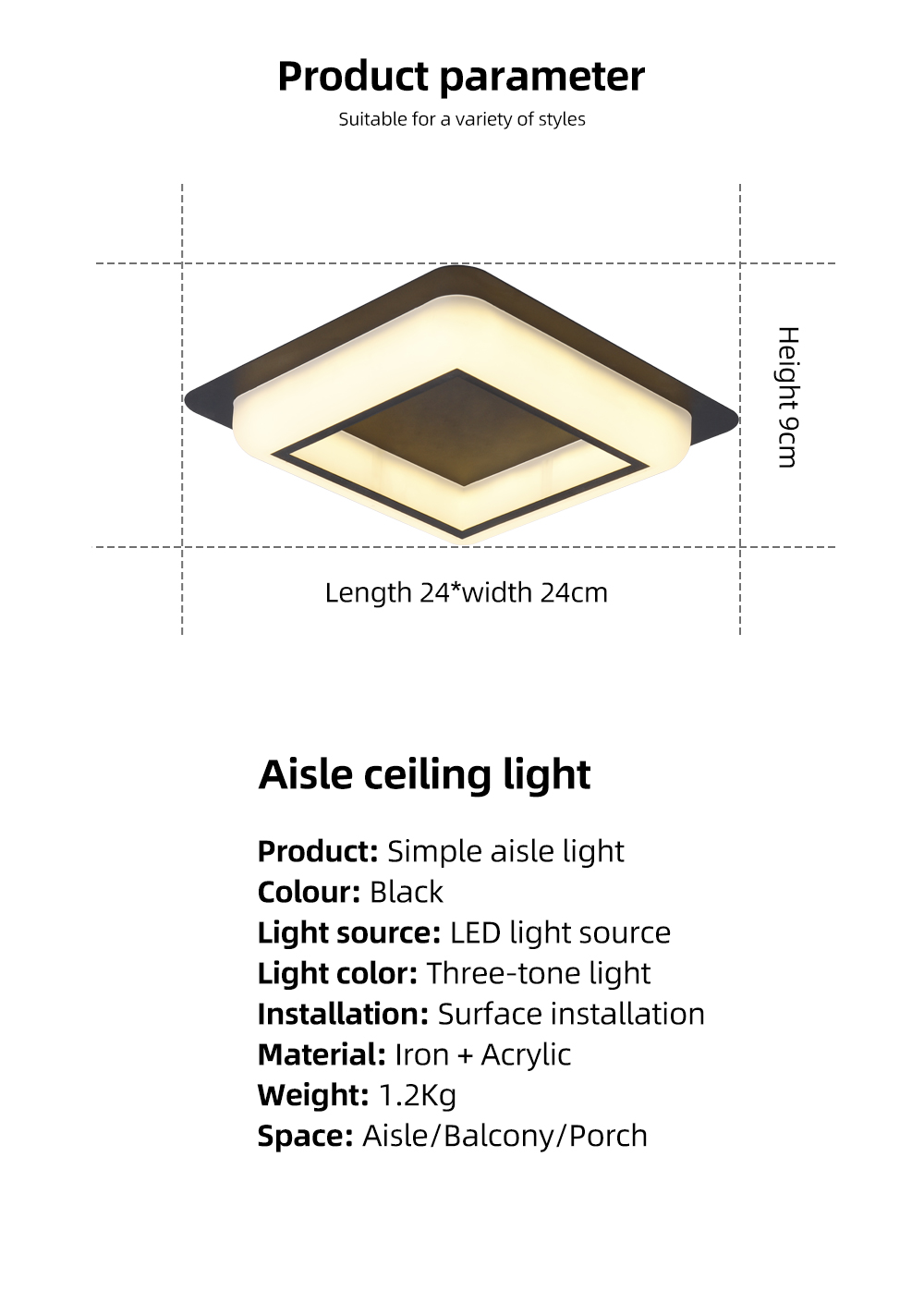 Hot Style Model Surface Mounted Square Three-tone Adjustable Led Ceiling Panel Light For Living Room
