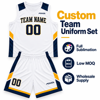 Ensemble de maillots de basket-ball personnalisés blanc, marine et jaune, col en V, blocs de couleur, sublimation, tenue d'équipe, vente en gros, uniforme personnalisé pour les États-Unis