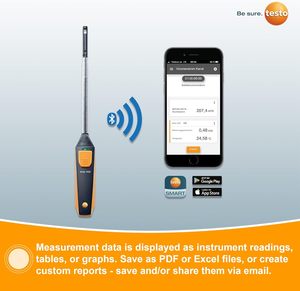 Anémomètre portatif Testo 405i, compteur CFM, tige télescopique de 15 pouces, fonctionnement par application, vitesse de l'air/débit d'air en conduit/température - Product Image 5
