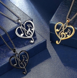 Inspire Jewelry Collier en acier inoxydable pour femme avec <span class=keywords><strong>symbole</strong></span> de musique en coeur Plaqué or Pendentif à la mode Cadeau d'anniversaire pour elle - Product Image 3