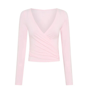 เสื้อยืดออกกำลังกายโยคะพิลาทิสคอวีสำหรับผู้หญิงรุ่นใหม่ล่าสุด เสื้อแขนยาวผ้าลูกไม้สำหรับใส่เล่นกีฬากลางแจ้ง - Product Image 4