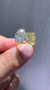 Bague de fiançailles 1CT Toi et Moi en diamant de laboratoire, taille ovale coussin, deux pierres, or jaune, bijoux fins pour femme, promesse de mariage - Product Image 3