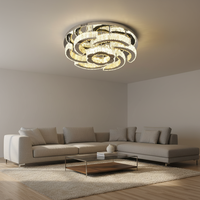 Plafonnier LED moderne en cristal, décoration intérieure, forme de fleur ronde en acier inoxydable, luminaires de luxe pour salon, commande par application, chambre à coucher
