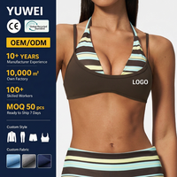 Sport Bra Wanita 2 in 1 Warna Blok Halter Neck Multi Strap Fitness Custom OEM Yoga Bra Pakaian Gym Pakaian Olahraga