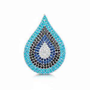 Anillo de racimo tradicional turquesa forma de pera única Buena Suerte diseño de ojo turco venta al por mayor joyería de plata de ley 925 hecha a mano - Product Image 2