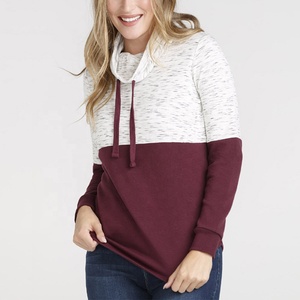<b>Women's</b> Color Block <b>Cowl</b> <b>Neck</b> Long Sleeve Top Loose Fit Polyester Cotton Blend Breathable <b>Hoodie</b> Sweatshirt - Product Image 2