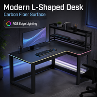Bureau d'ordinateur en fibre de carbone AOR avec éclairage RGB, support pour casque et porte-gobelet, certifié
