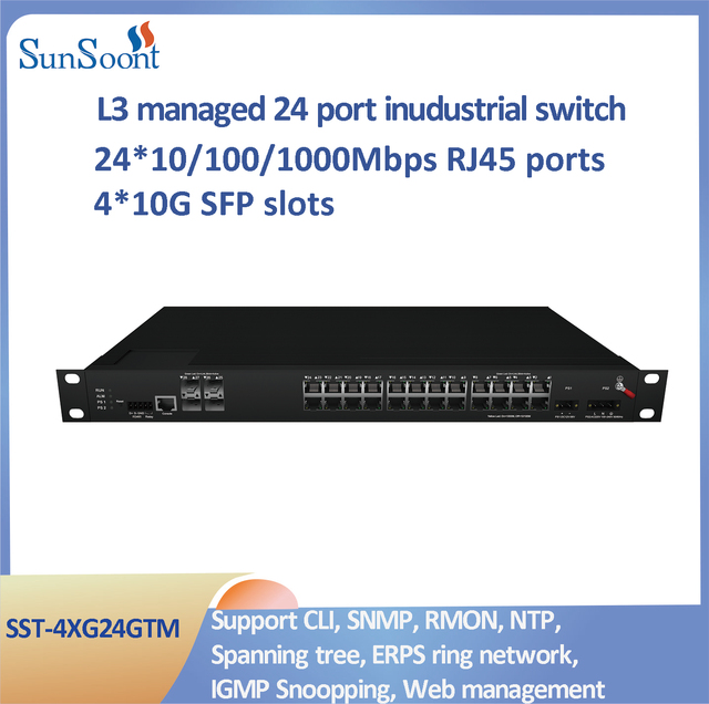 Managed 24-Port Gigabit Network 4-Port SFP 1000M Industrial Fiber Switch Aluminum IP40 With Rack Mount Ears