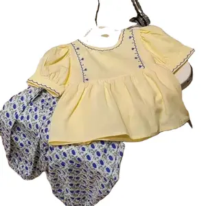 Yeni gelenler güzel kızlar işlemeli yaz takım elbise bebek bebek çiçek iki parçalı çocuk giyim