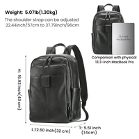 Tas Ransel Laptop Bisnis Kulit Asli dengan Tali Bahu Lengkung, Penutup Ritsleting, Kapasitas Besar untuk Perjalanan Sehari-hari dan Perjalanan