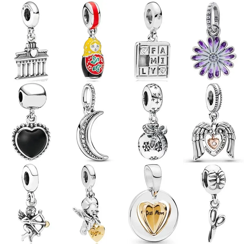 Schwarzer Achat Achat Berlin Brandenburg Gate Familie Puppe Anhänger Perlen 925 Sterling Silber Damen High-End-Schmuck