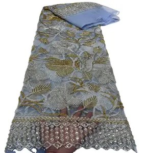Фабричная элегантная французская кружевная вышивка из бисера ручной работы с блестками из Ганы