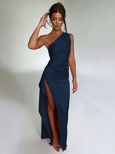 Été Nouveau Style Design Temperament Sexy Slim Shoulder Split Satin Dress Women - Product Image 6