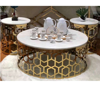 Table basse ronde moderne en marbre, table centrale en acier inoxydable en nid d'abeille, ensemble de tables d'appoint pour la maison