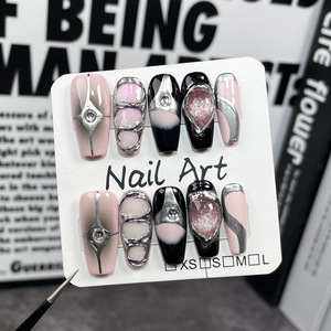 Muestra Gratuita, Venta al por Mayor, 10 Uds. <span class=keywords><strong>Uñas</strong></span> <span class=keywords><strong>Acrílicas</strong></span> Francesas Reutilizables <span class=keywords><strong>de</strong></span> Cobertura Completa, Hermosas y Lujosas, Diseño Personalizado, Hechas a Mano - Product Image 2