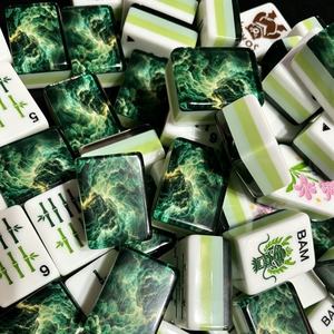 Custom Printed Mahjong <b>Tiles</b> Green Marble Pattern Game Pieces White <b>Plastic</b> Style for Club Party Casino 4 Players - Product Image 1