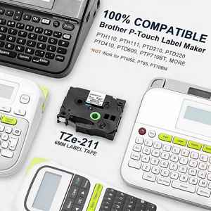 Cinta laminada blanca de 6 mm (0,23 pulgadas) compatible con <span class=keywords><strong>Brother</strong></span> P Touch TZe-211 TZe211 TZ - Product Image 2