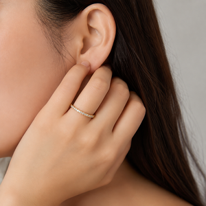 Slim Zircon <b>Ring</b> Stainless Steel with 14K Vacuum Plating White Stones and Faceted Band 0.2 cm <b>Thickness</b> Jewelry - Product Image 5