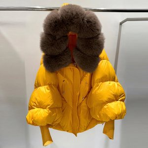 Nuovo Parka Invernale 2025 da <span class=keywords><strong>Donna</strong></span> con Cappuccio in Vera Pelliccia, Giacca Imbottita Calda con Maniche in Maglia, Imbottitura in Piuma d'Oca Bianca, Lunghezza Media - Product Image 6