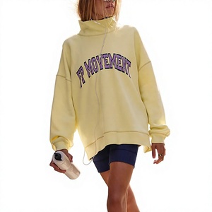 Sweat-shirt d'hiver tendance pour femme, col montant, coupe oversize, manches longues, avec logo personnalisé, imprimé lettres et broderie - Product Image 1