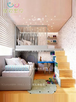 Lit superposé à structure décalée multifonctionnel intégré avec bureau, armoire de rangement et bibliothèque, fabrication sur mesure pour enfants