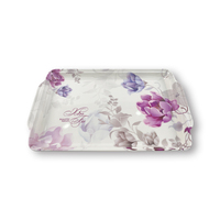 Vente en gros Nouveau design Plateau de service en mélamine à fleurs violettes Assiette à fruits Plateaux à thé et café