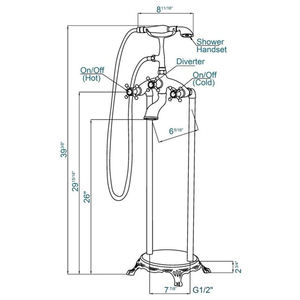 Relleno de bañera de latón con montaje en suelo de dos manijas de bronce aceitado Vintage, incluye <span class=keywords><strong>ducha</strong></span> de teléfono para bañeras con patas de garra - Product Image 6