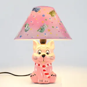 Popular Low Price Hotel Antique Ceramic Base Cartoon Cute Table Kids Room Lamp Bedside With Fabric Shade