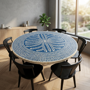Handmade Luxury Bone Inlay Resin Statue Coffee Table with Floral Pattern Round Design for Living Room Home Decor - Product Image 2