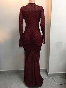 เดรสยาวแขนกระดิ่งผ้าตาข่ายซีทรูแต่งลายดอกไม้สำหรับผู้หญิง พร้อมเดรสซับใน แฟชั่น - Product Image 5