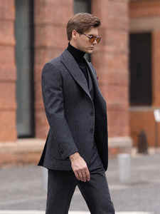 Ensemble de smoking 3 pièces en <span class=keywords><strong>tweed</strong></span> gris mince de luxe pour hommes Taille XL <span class=keywords><strong>Pantalon</strong></span> en <span class=keywords><strong>laine</strong></span> avec fermeture éclair Veste pour mariage Bureau - Product Image 4