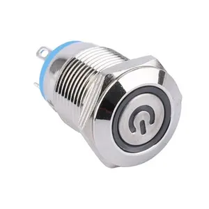 Ring Power LED Waterproof IP65/IK08 Push Botton Switch With Brass Nickel Momentary Flat Head 12mm power switch button