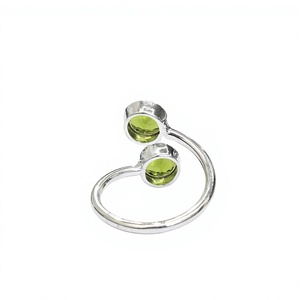 Anillo de Plata de Ley 925 Hecho a Mano con Doble Peridoto, Piedra Verde Redonda, Banda Ajustable, Joyería de Piedras Preciosas al por Mayor - Product Image 5