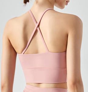 Wholesale Women's Halter <b>Cross</b> Back Sports Bra Built-in Bra Yoga Crop <b>Top</b> Quick Dry Slim Fit Fitness Bra Breathable Activewear - Product Image 4