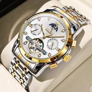 Montre homme multifonctionnelle OLEVS 6678 haut de gamme, automatique, mécanique, avec phases de lune ajourées. - Product Image 1