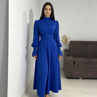 Robe longue décontractée vintage élégante pour femme, coupe trapèze, lavable, écologique, col montant, manches longues, en polyester/coton, collection Printemps 2026