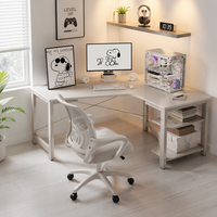Bureau d'angle en forme de L blanc, avec structure en acier en X, bureau d'ordinateur pour la maison ou le bureau, avec étagère de rangement à 3 niveaux