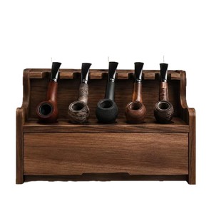 Estante de madera de doble capa para guardar pipas con cajón, organizador de exhibición de pipas de tabaco para sala de estar - Product Image 1