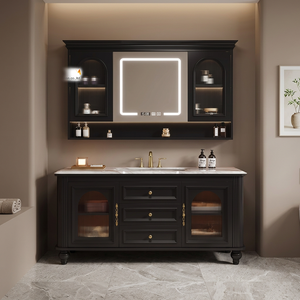 Ensemble de meubles de salle de bain modernes en bois massif OEM 2025 avec lavabo en céramique, drain en cuivre, miroir, robinet pour hall et chambre à coucher - Product Image 3