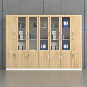Armoire de classement en bois à 5 niveaux avec porte vitrée verrouillable, meuble de rangement de bureau, bibliothèque, armoire d'archives - Product Image 1