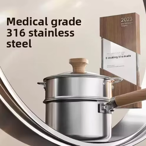 Set di Pentole e Padelle in Acciaio Inox SUS304 di Alta Qualità, Design Moderno e Minimalista con Manici in Legno per Cucina a Induzione - Product Image 6