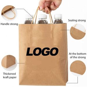 Custom Printed logo Restaurant Fast Food Take Away Clothing Jewelry Brown White Kraft Paper <b>Bags</b> With Twisted Handle - Product Image 5