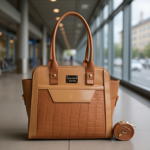 Sac fourre-tout pour femme Fana Amira, camel, M3744, doublure PU, fermeture à bouton, sac de voyage souple, motif alligator, poignée supérieure - Product Image 2