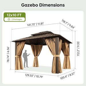 10x12FT Hardtop Gazebo, Metal Frame with Double Galvanized Steel Roof, Permanent Outdoor Pergola with <strong>Curtains</strong> and Netting - Product Image 3